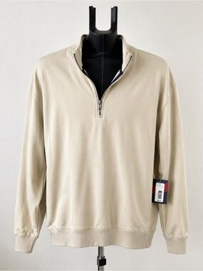 Men’s Large Quarter Zip Pullover Sweatshirt Beige